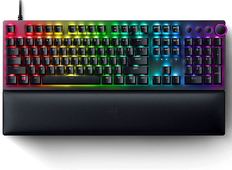 Photo 1 of Razer Huntsman V2 Optical Gaming Keyboard: Fastest Linear Optical Switches Gen-2 w/Sound Dampeners & 8000Hz Polling Rate - Doubleshot PBT Keycaps - Dedicated Media Keys & Dial - Wrist Rest (Renewed)
