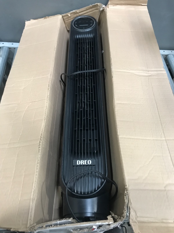 Photo 2 of Dreo Nomad One Tower Fan with Remote, 24ft/s Velocity Quiet Cooling Fan, 90° Oscillating Fan with 4 Speeds, 4 Modes, 8H Timer, Bladeless Fan, Standing Floor Fans, Black, (DR-HTF007)
