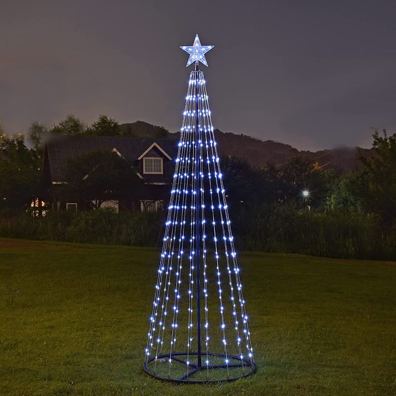 Photo 1 of 7 ft Lighted Outdoor Christmas Tree, 228 LEDs Pre-lit Christmas Cone Tree with Star