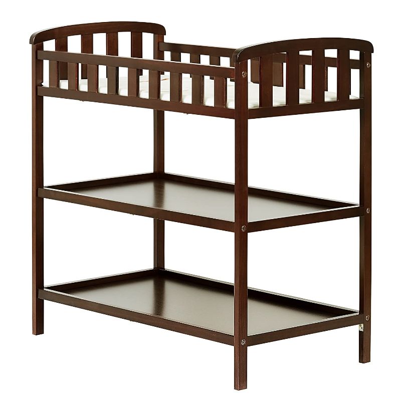 Photo 1 of Dream On Me Emily Changing Table In Espresso, Comes With 1" Changing Pad, Features Two Shelves, Portable Changing Station, Made Of Sustainable New Zealand Pinewood