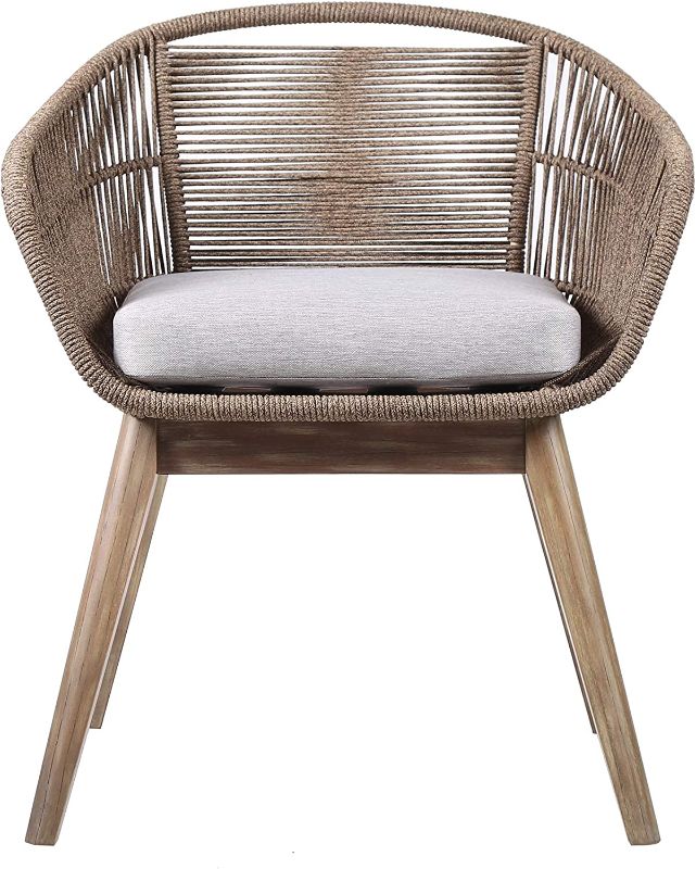 Photo 1 of ARMEN LIVING LCTFSITRU Fruitti Tutti Frutti Indoor Outdoor Dining Chair in Light Eucalyptus Wood with Latte Rope and Grey Cushion, Truffle
