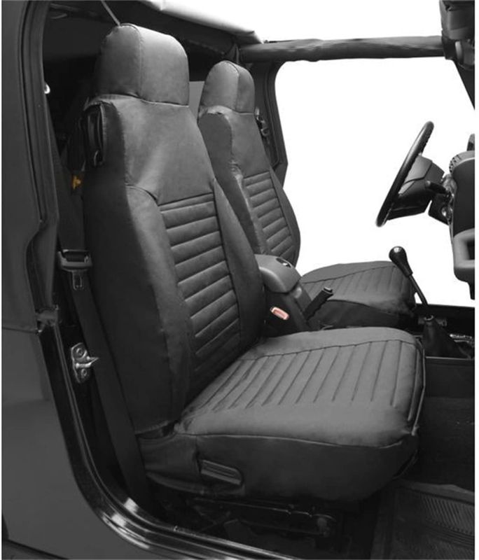 Photo 1 of Bestop 2922715 Black Denim Seat Covers for Front High-Back Seats - Jeep 1980-1983 CJ5, 1976-1986 CJ7, 1987-1991 Wrangler; Sold as Pair; Fit Factory Seats