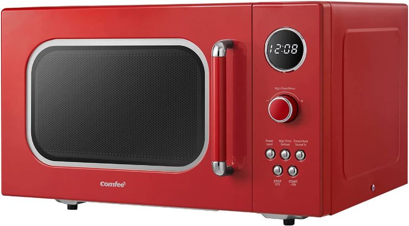 Photo 2 of OMFEE' CM-M093ARD Retro Microwave with 9 Preset Programs, Fast Multi-stage Cooking, Turntable Reset Function Kitchen Timer, Mute Function, ECO Mode, LED digital display, 0.9 cu.ft, 900W, Red