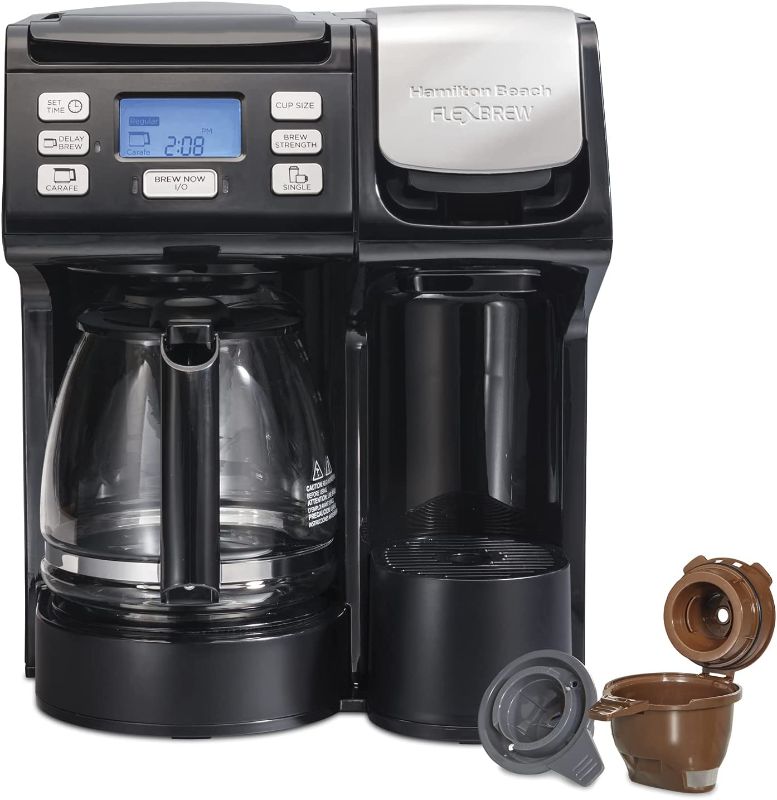 Photo 1 of Hamilton Beach 49902 FlexBrew Trio 2-Way Coffee Maker, Compatible with K-Cup Pods or Grounds, Combo, Single Serve & Full 12c Pot, Black - Fast Brewing