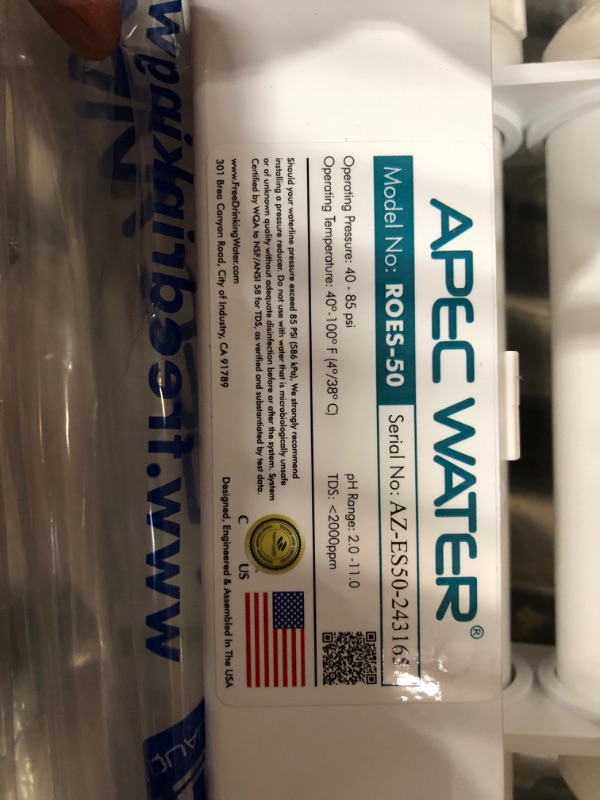 Photo 6 of APEC Water Systems ROES-50 Essence Series Top Tier 5-Stage Certified Ultra Safe Reverse Osmosis Drinking Water Filter System , White
