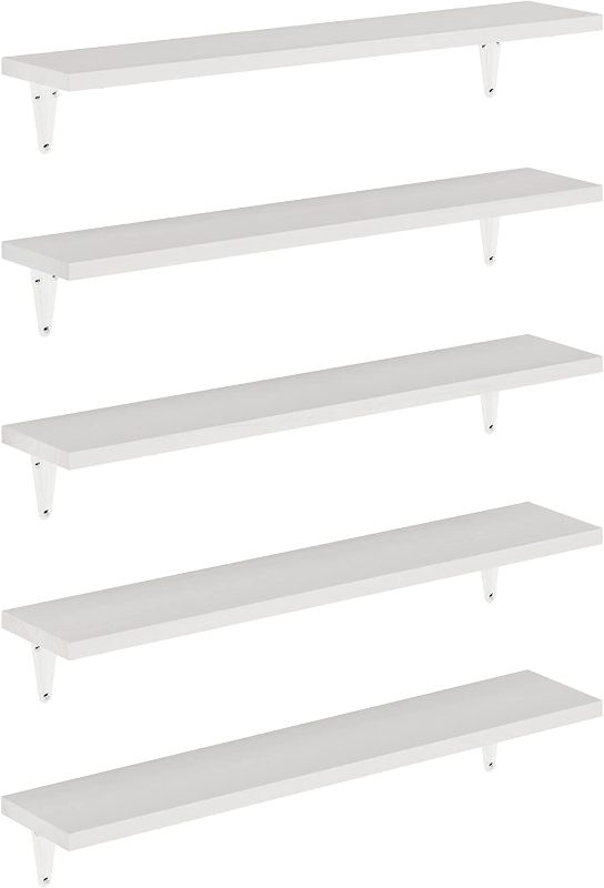 Photo 1 of Wallniture Arras Floating Shelves for Wall Decor, 24" Bathroom Organizer, Bookshelf Living Room Decor, Kitchen Organization, White Wall Shelves for Bedroom Set of 5
