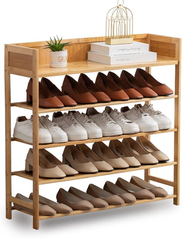 Photo 1 of Suwoic Bamboo Shoe Rack Organizer, 5 Tier Shoe Shelf Storage Organizer, for Entryway, Hallway, and Closet (Nature)
