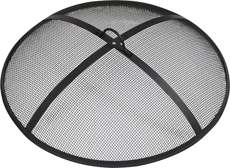 Photo 1 of  Outdoor Fire Pit Spark Screen Guard Accessory - Round Fire Pit Screen Cover - Heavy-Duty Steel Backyard Fire Pit Mesh Screen with Handle - 27inch