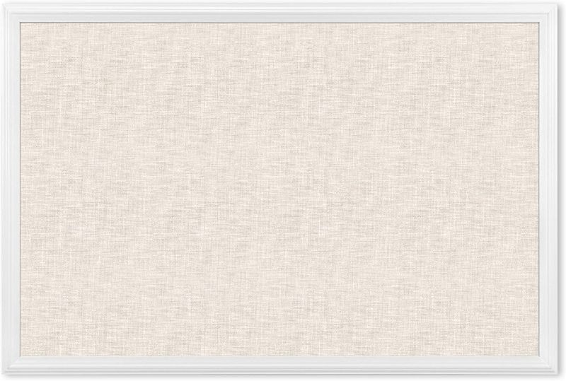 Photo 1 of U Brands Farmhouse Linen Bulletin Board, 30 x 20 Inches, White Wood Frame (2074U00-01)
