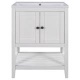 Photo 1 of 24" White Modern Sleek Bathroom Vanity Elegant Ceramic Sink with Solid Wood Frame Open Style Shelf
