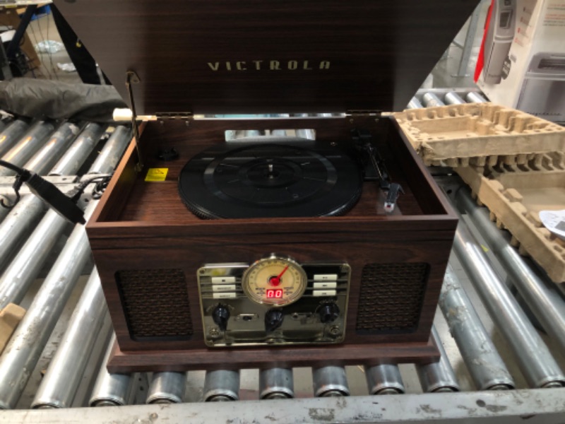 Photo 3 of Victrola Nostalgic 6-in-1 Bluetooth Record Player & Multimedia Center with Built-in Speakers - 3-Speed Turntable, CD & Cassette Player, AM/FM Radio | Wireless Music Streaming | Espresso Espresso Entertainment Center