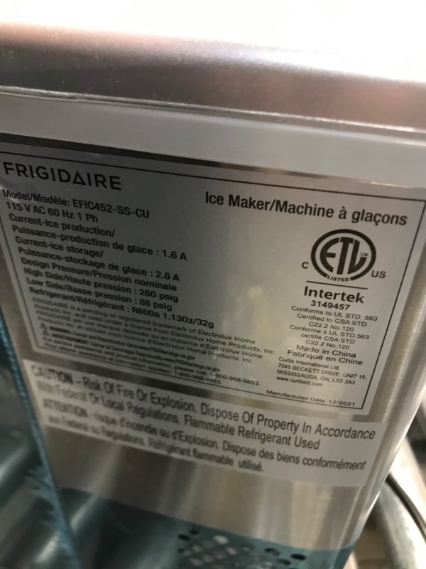 Photo 9 of Frigidaire 40 lbs Countertop Clear Square Ice Maker - Stainless Steel