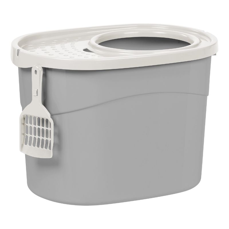 Photo 1 of  Missing lid/scooper- IRIS USA Top Entry Cat Litter Box with Cat Litter Scoop Oval - Gray/White