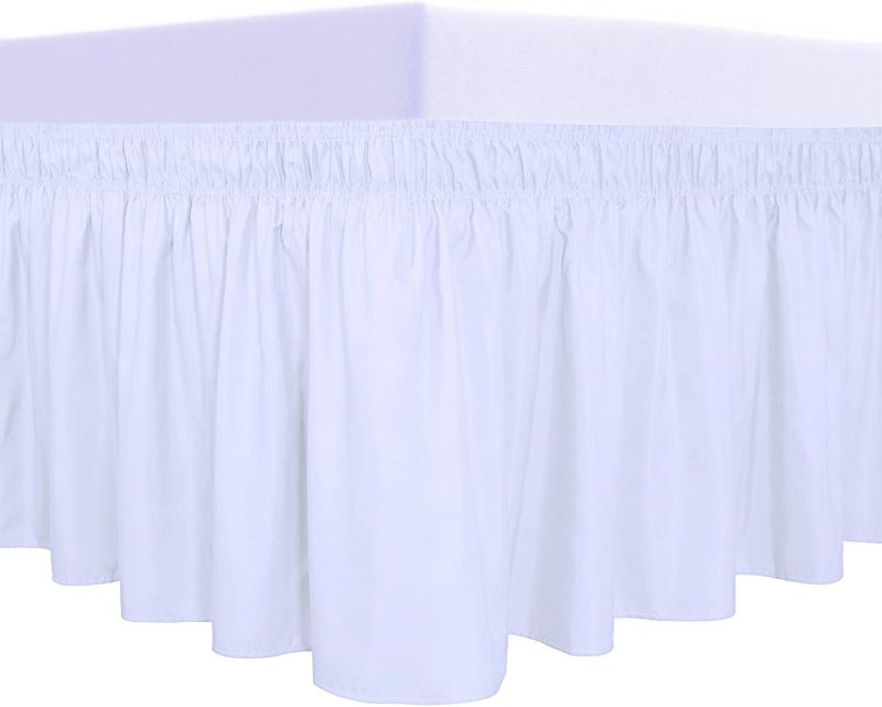 Photo 1 of 
PureFit Wrap Around Ruffled Bed Skirt with Adjustable Elastic Belt - 14 Inch Drop Easy to Put On, Wrinkle Free Bedskirt Dust Ruffles, Bed Frame Cover for Twin, Twin XL and Full Size Beds, White