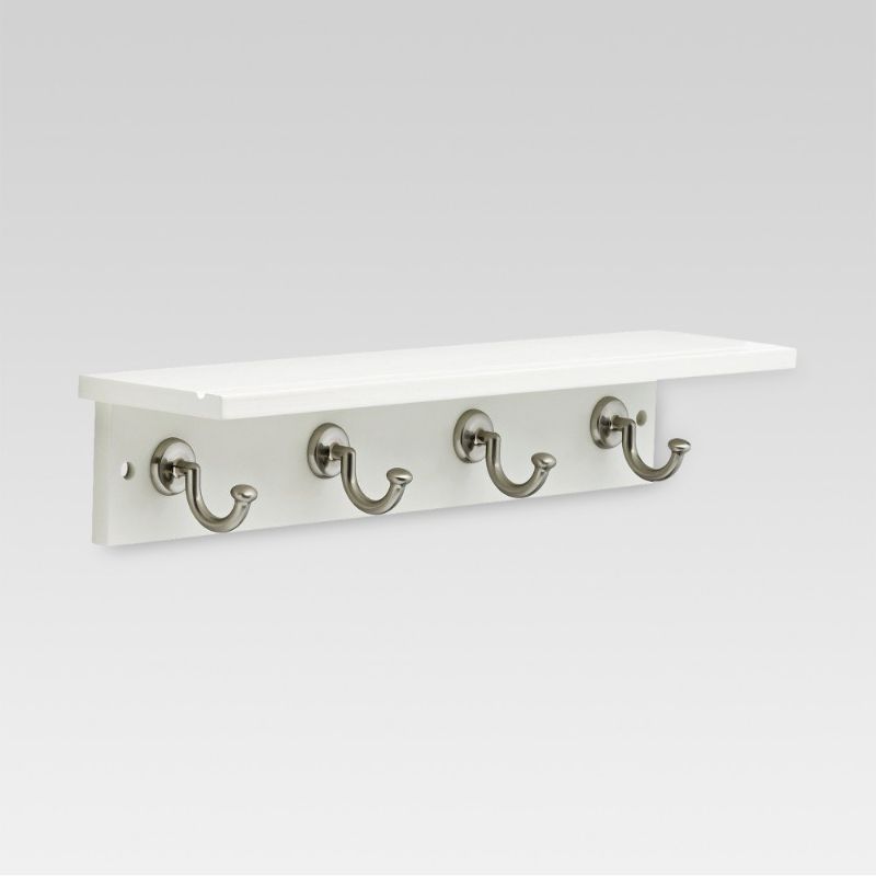 Photo 1 of 18" Hennepin Hook Rack with Ledge - White/Satin Nickel - Threshold
