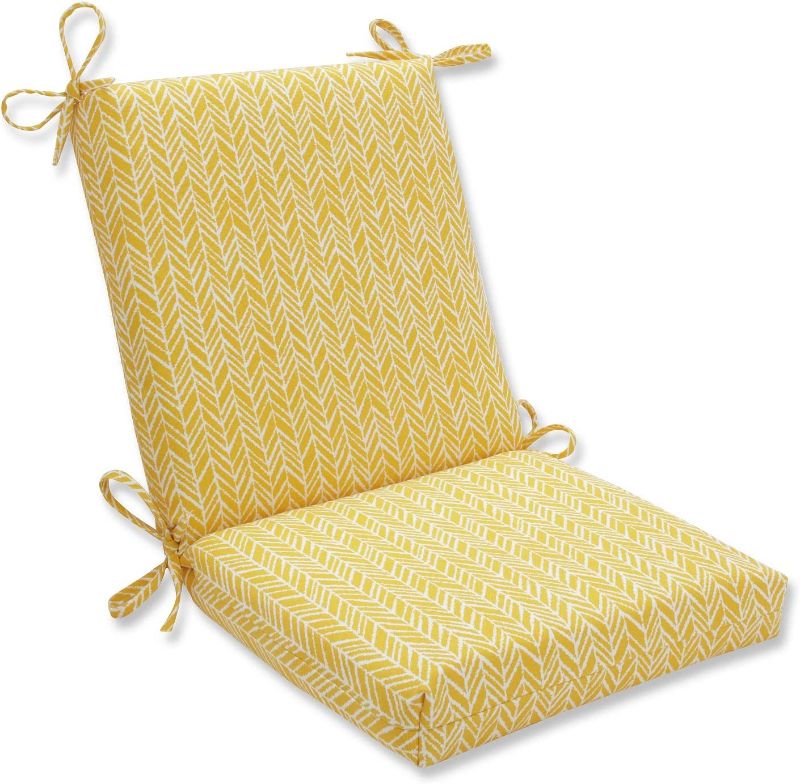 Photo 1 of 36.5” Buttercup Yellow Herringbone Outdoor Patio Squared Chair Cushion
