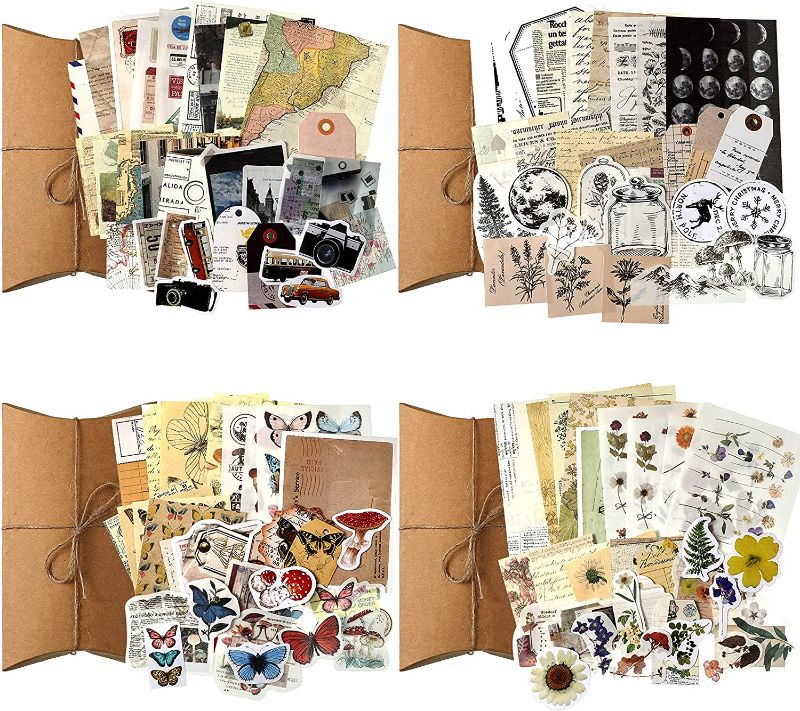 Photo 1 of 120 Pieces Vintage Scrapbooking Stickers DIY Journaling Scrapbook Adhesive Washi Paper Stamp Stickers Antique Retro Natural Collection Stickers Diary Journal Embellishment Supplies (Artsy Style)
