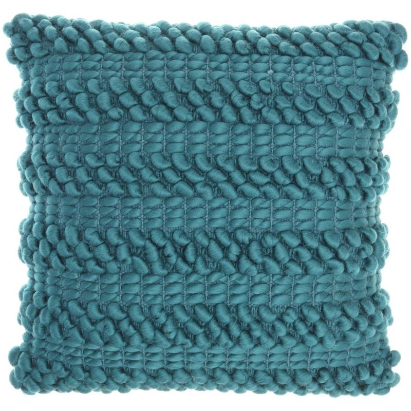 Photo 1 of 17"x17" Woven Striped Life Styles Square Throw Pillow Teal - Mina Victory