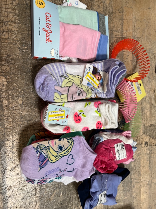 Photo 1 of BUNDLE OF  ASSORTED SIZES KIDS SOCKS AND UNDERWEAR HAIR NETS 7 ITEMS 