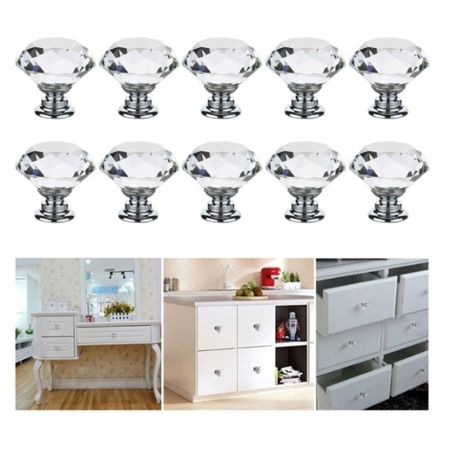 Photo 1 of 12PCS 30mm Crystal Glass Cabinet Dresser Knob Diamond Drawer Door Knobs Pull Handles