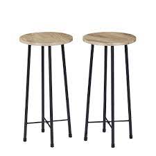 Photo 1 of 24 in. Maple Color Metal 23.6 in. Bar Stool with Wooden Seat Bar Height Stools Tall Bar Chair (Set of 2)