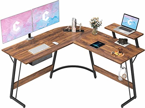 Photo 1 of CubiCubi L Shaped Desk, Computer Corner Gaming Desk with Large Monitor Stand, 51.2" Home Office Writing Table, Workstation with Storage Drawer,Space-Saving, Deep Brown
