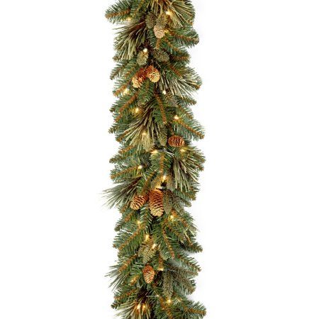 Photo 1 of National Tree Company 9' X 10" Carolina Pine Garland with Flocked Cones & 100 Battery Operated LED Lights
