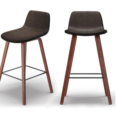 Photo 1 of Addy 35 in. H Distressed Mid Century Modern Brown Counter Stool (Set of 2)
