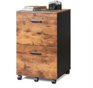 Photo 1 of Black/Rustic Brown 2 Drawer Wood Filing Cabinet | DEVAISE
