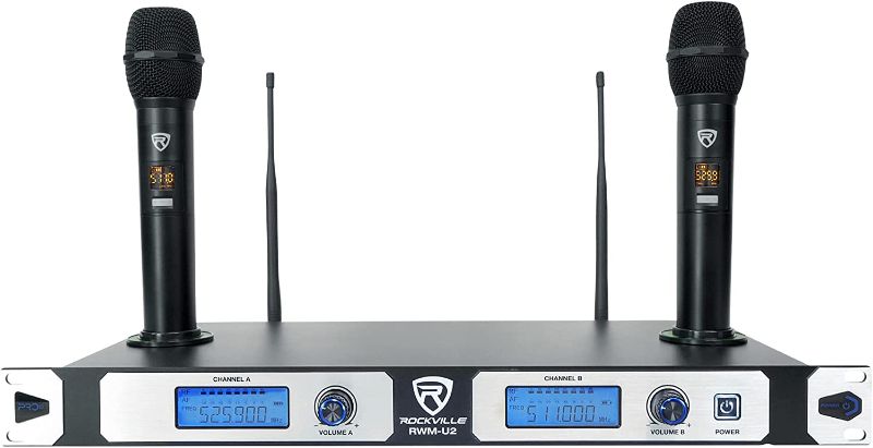 Photo 1 of Rockville RWM-U2 20 Ch Dual UHF Handheld Rechargeable Wireless Microphone System
