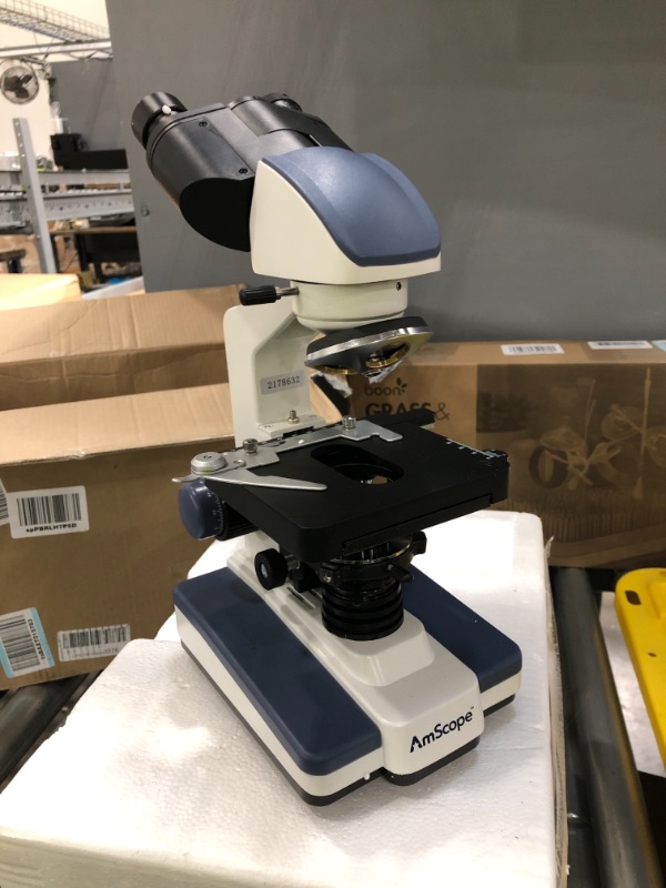 Photo 1 of Amscope B120C 40X-2500X LED Lab Binocular Compound Microscope with 3D Two-Layer Mechanical Stage