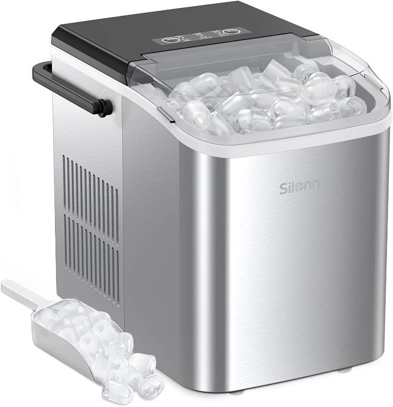 Photo 1 of Silonn Countertop Ice Maker Machine with Handle, Portable Ice Makers Countertop, Makes up to 27 lbs. of Ice Per Day, 9 Cubes in 7 Mins, Self-Cleaning Ice Maker with Ice Scoop and Basket
