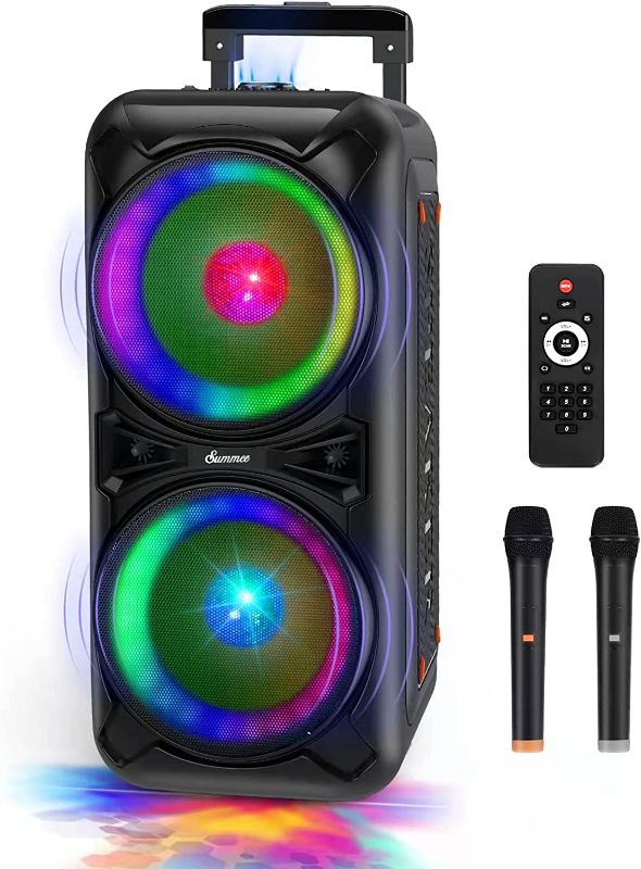 Photo 1 of Karaoke Machine for Adults Kids,Dual 10''Portable PA System Bluetooth Speaker with 2 UHF Wireless Mic DJ Flashing Light Powerful Stereo Sound Ideal Gift for Home Karaoke Singing and Church…
