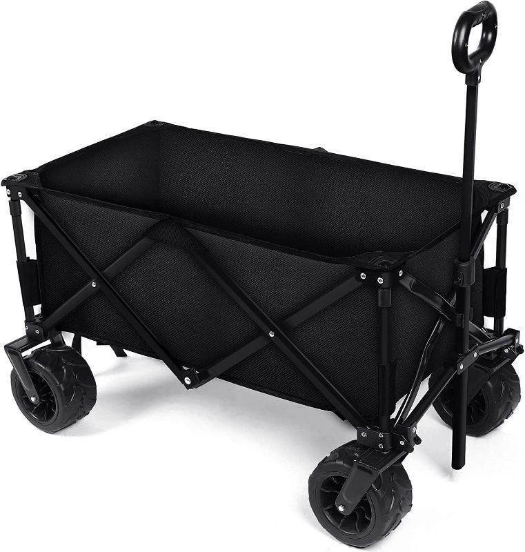 Photo 1 of Collapsible Folding Wagon Cart, Heavy Duty Beach Wagon Cart, Utility Garden Wagon with All Terrain Wheels & Adjustable Handle for Outdoor Camping Picnic
