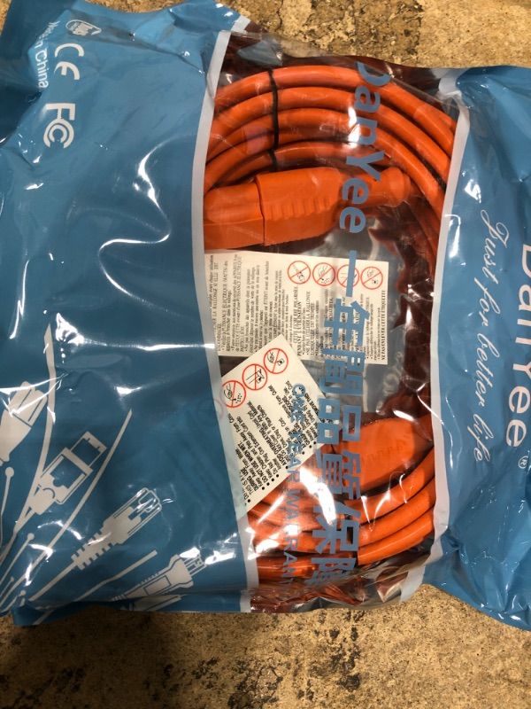 Photo 2 of UL Listed Waterproof Power Extension Cord ,DanYee Indoor/Outdoor(Marked General Use on The Tag) 16 AWG Heavy Duty AC SJTW Electrical Extension Cable (NEMA 5-15P to NEMA 5-15R) (15FT 2PACK, Orange) 15FT 2PACK Orange