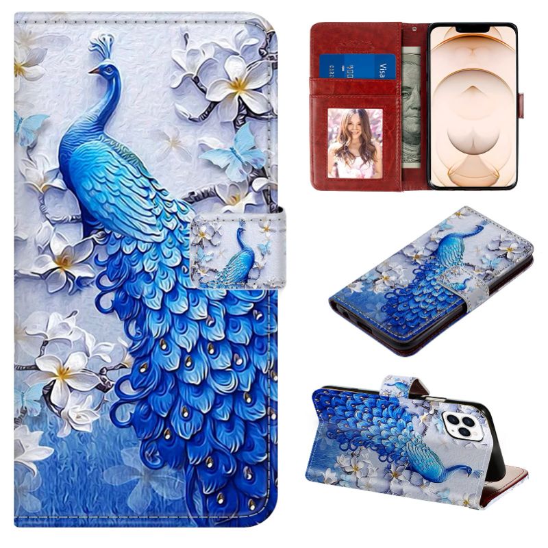 Photo 1 of 2 pk- SAKUULO Wallet Case for iPhone 13 Pro Max 6.7 Inch 2021, PU Leather Magnetic Closure Flip Phone Cover with Card Slot and Stand Holder Protective Case for iPhone 13 Pro Max- Peacock Peacock-iPhone 13 Pro Max