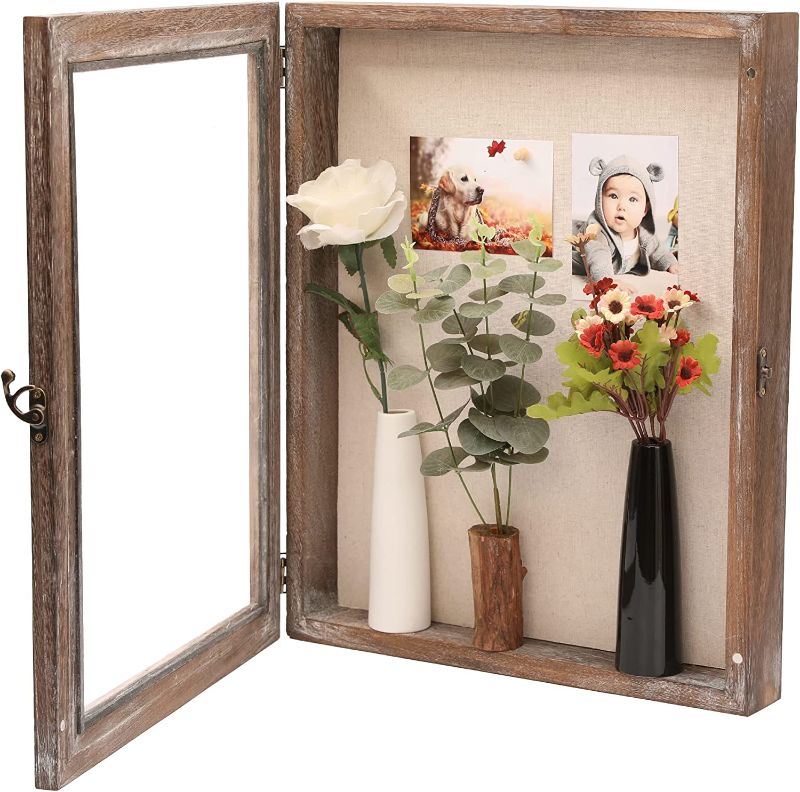 Photo 1 of HOUOOFVA Extra Large Shadow Boxes 16x20 Shadow Box Frames, Deep Shadow Box Display Case with Magnetic Door and Metal Lock for Keepsake Photos Pictures Flowers Bouquet Dog Memorial Items (Carbonized)

