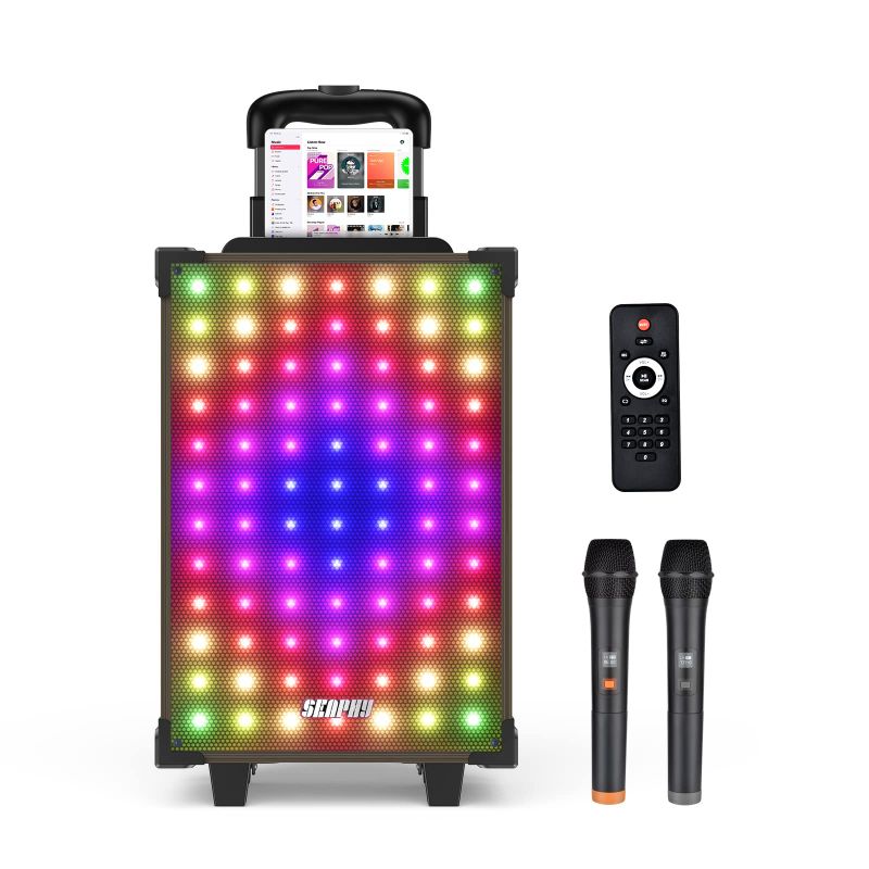 Photo 1 of Karaoke Machine for Adults & Kids, SEAPHY Wooden 10" Wireless PA System - Bluetooth Portable Karaoke Speaker with 2 UHF Mics, Recording, TV Cable, Cool Disco Light for Home Party Outdoor (KB15)
