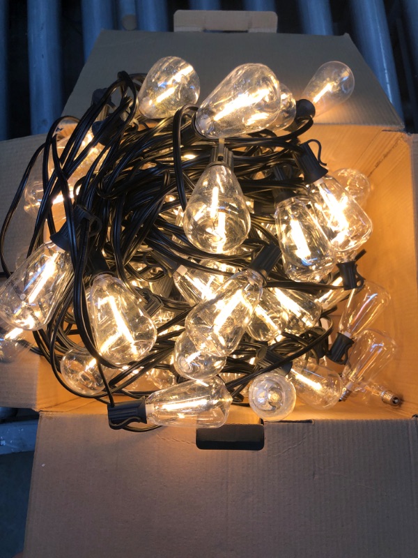 Photo 2 of Outdoor String Lights 150FT LED ST38 Edison Vintage Style String Lights Outdoor Dimmable Warm 2200K with 75 Shatterproof Bulbs Plastic String Lights Waterproof for Patio Bistro Gazebo Lights