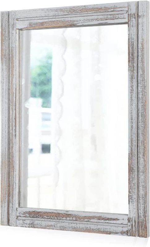 Photo 1 of AAZZKANG Rustic Mirrors for Wall 20"x16" Rectangle Wood Frame Mirror Farmhouse Bedroom Bathroom Decorative Mirror
