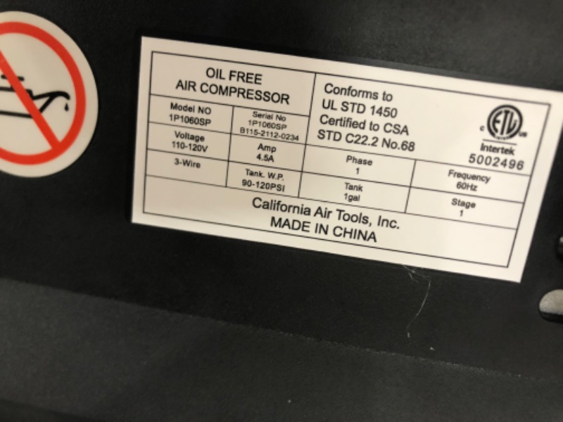 Photo 1 of CALIFORNIA AIR TOOLS CAT-1P1060SP GAL 56DB Air Compressor & Accessory Kit, 17 Piece Compressor Inflation Kit, with Blow Gun, Air Chucks, & Inflation Needles (Campbell Hausfeld MP284701AV)
