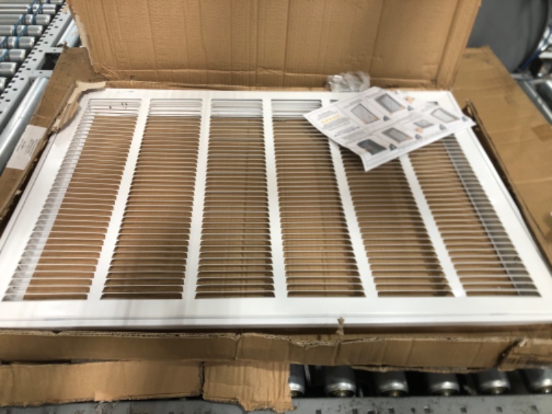 Photo 2 of 30"W x 20"H [Duct Opening Measurements] Steel Return Air Grille | Vent Cover Grill for Sidewall and Ceiling, White | Outer Dimensions: 31.75"W X 21.75"H for 30x20 Duct Opening
