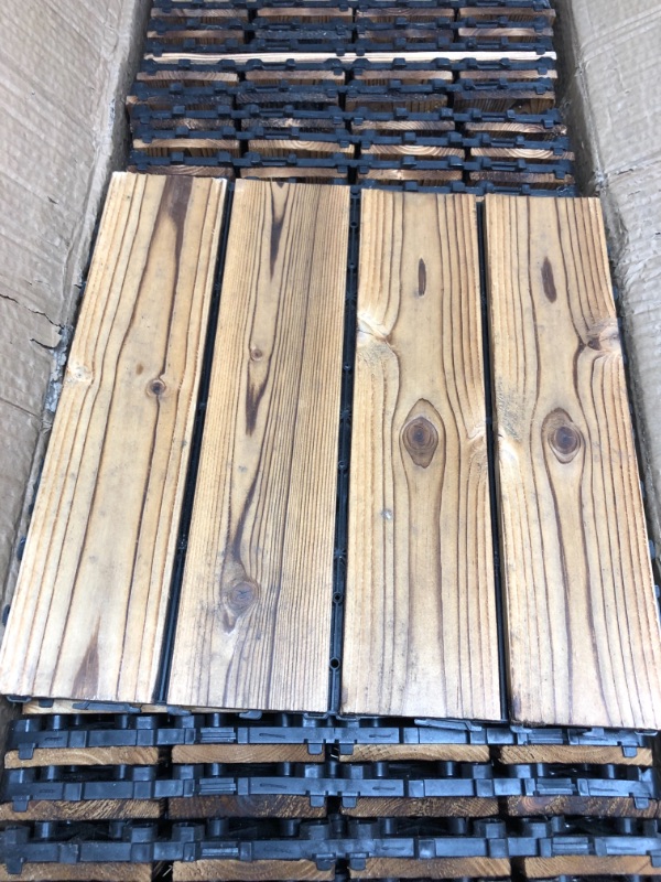 Photo 2 of 36 Pack Hardwood Interlocking Patio Deck Tiles, Wood Interlocking Flooring Tiles,12" × 12" Interlocking Patio Tiles,Outdoor Interlocking Waterproof
