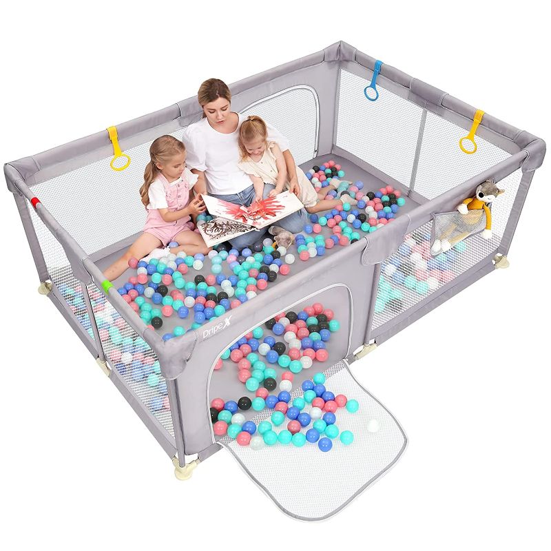 Photo 1 of Dripex Baby Playpen, 71*47 inch Baby Playards with Zipper Gates, Kids Play Pen, Safe No Gaps, See-Through mesh, Play Pens for Babies and Toddlers, Baby Gate Playpen, Baby Fence (Grey )
