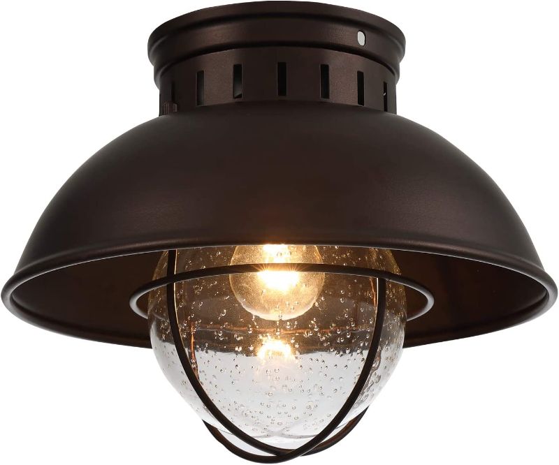 Photo 1 of ALAISLYC Farmhouse Flush Mount Ceiling Light Fixture Oil Rubbed Bronze,Metal Cage Seeded Glass Semi Entry Hall Light Fixtures,CE101M

