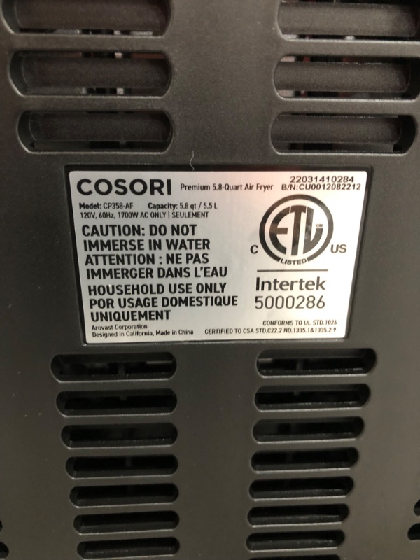 Photo 5 of ***PARTS ONLY*** COSORI Pro II Air Fryer Oven Combo, 5.8QT Max Xl Large Cooker with 12 One-Touch Savable Custom Functions, Cookbook and Online Recipes, Nonstick and Dishwasher-Safe Detachable Square Basket
