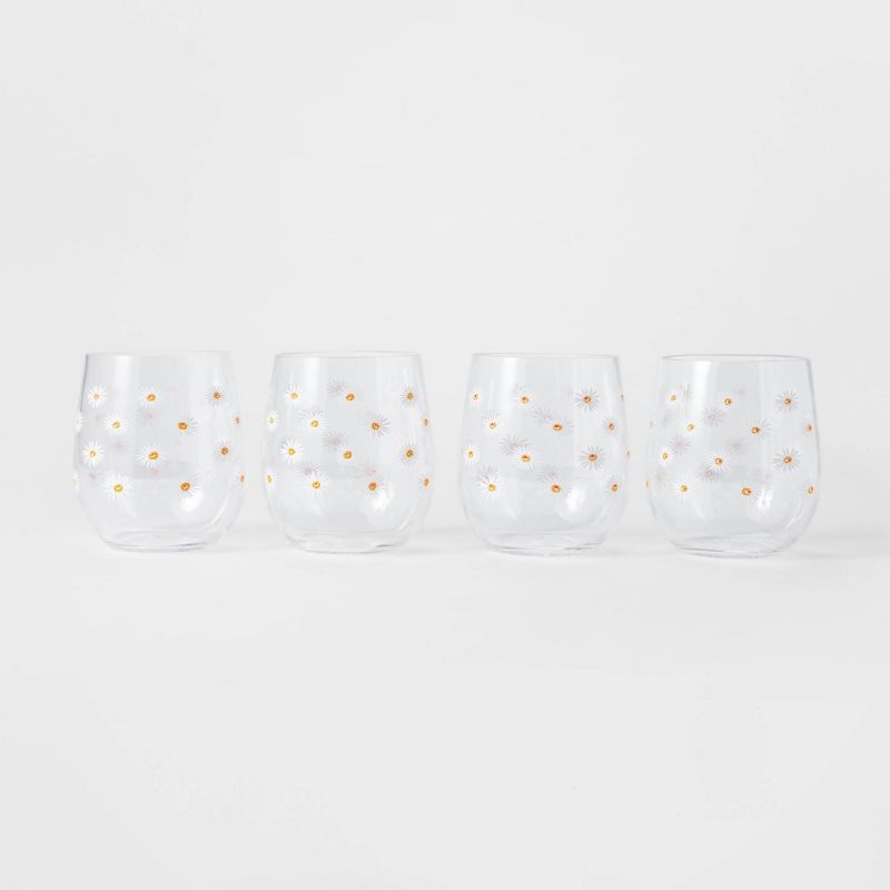 Photo 1 of 14oz 4pk Plastic Floral Stemless Wine Glasses - Sun Squad™
