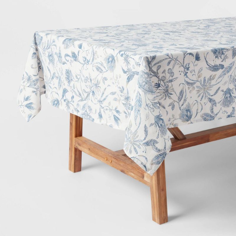 Photo 1 of 84 X 60 Cotton Floral Tablecloth Blue - Threshold
