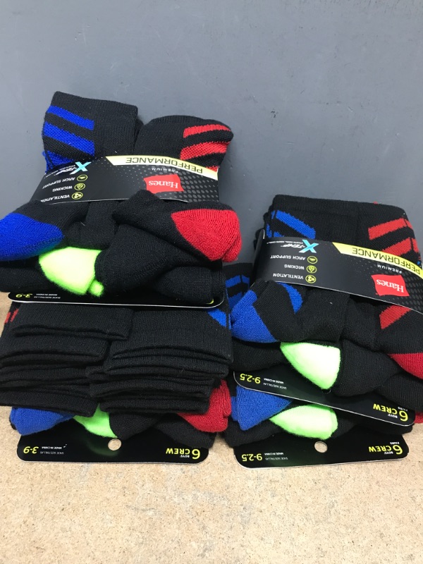 Photo 2 of 5 Pack Bundle Hanes Premium Boys 6pk Striped Crew Athletic Socks - Colors May Vary - 3 Large, 2 Medium Sizes