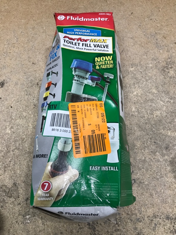 Photo 2 of Fluidmaster 400H-002 Performax Universal Toilet Fill Valve High Performance Tank and Bowl Water Control, 1-Pack, Multicolor 1-Pack Control